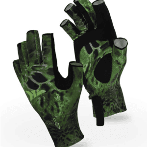Pair of green camouflage fingerless gloves